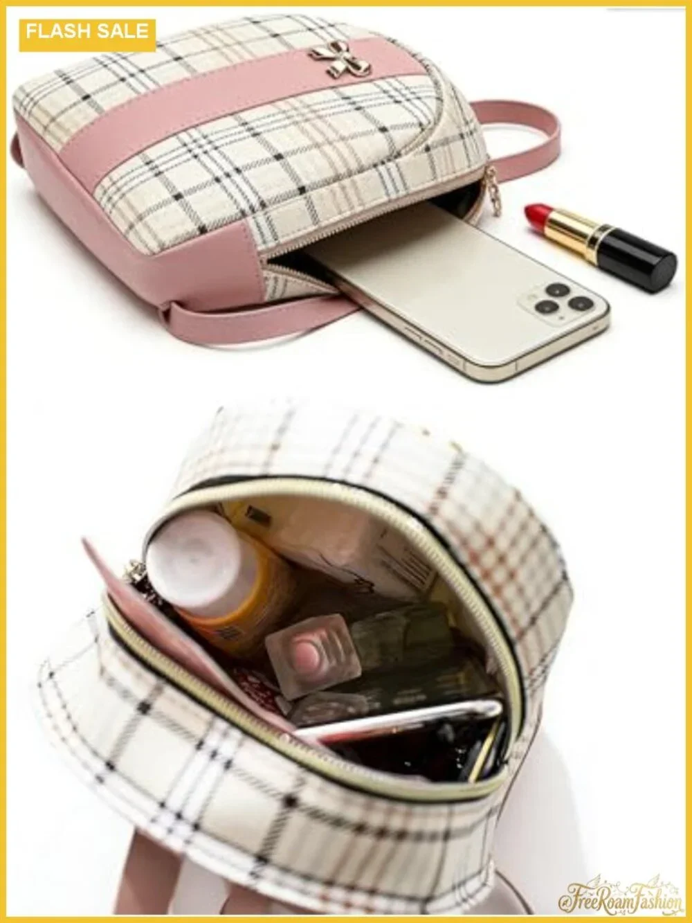 NUWA Plaid Mini Backpack Purse Cute Bow Lightweight 2-in-1 Crossbody Bag for